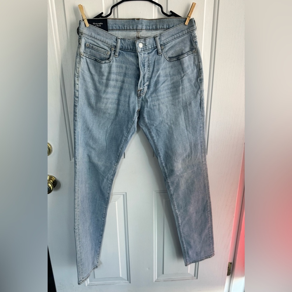 ABERCROMBIE FITCH Mens Skinny Stretch Jeans Light Wash Denim Size 32x34 Slim Fit